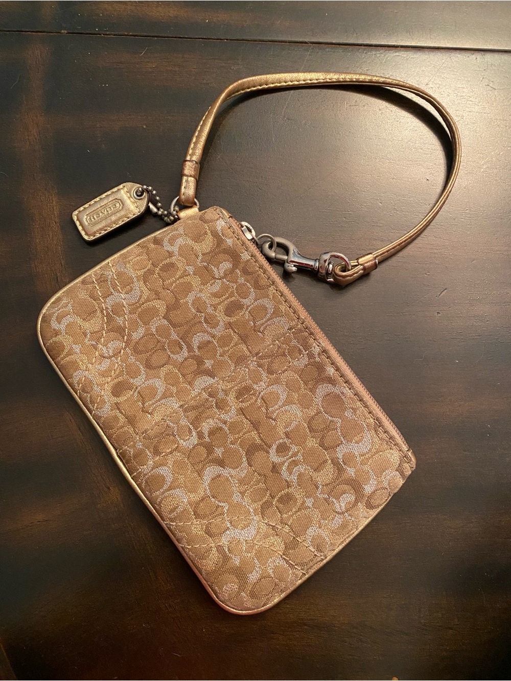 Coach Optic Gold and Silver Metallic Finish Y2K Wristlet